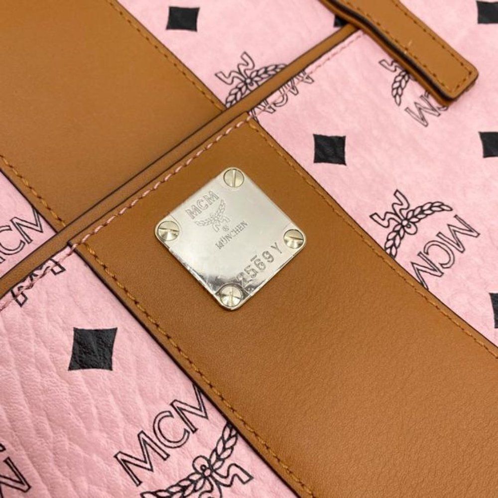 MCM Anya Pink Monogram Visetos Canvas Medium Shopper Tote - Picture 10 of 10
